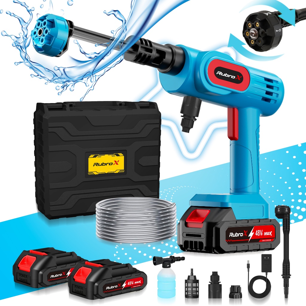 RubroX 300W 6 em 2 Bateria Dupla 60Bar Hidrolavadora Portátil para Carro e Jardim