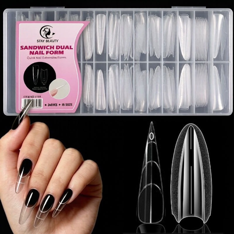 240 PCS Molde F1 Sanduíche Formas de Unhas Duplas, Almond,15 Tamanhos