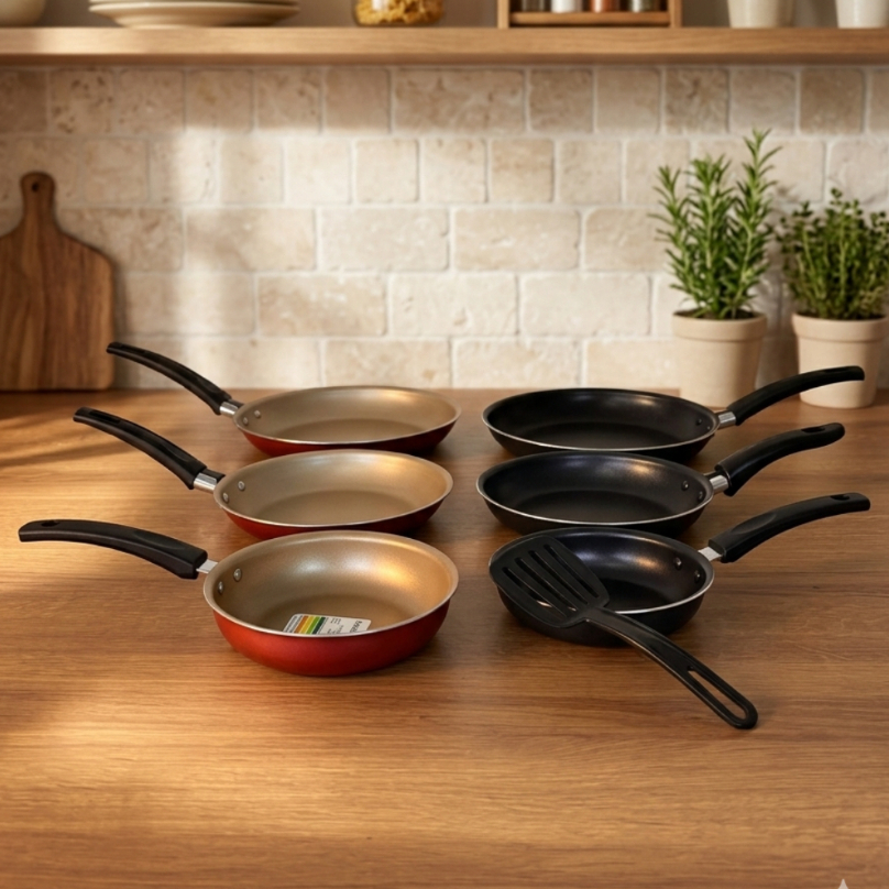 Kit de Frigideiras Antiaderente com espátula- Cozinha completa- 4 peças