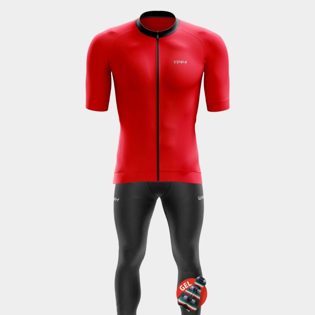 Conjunto Ciclista Masculino Camisa Premium Zíper Total Elite Calça Forro Gel Bike Speed Mtb