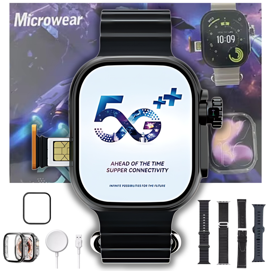 Relogio Smartwatch Ultra 4 AI 5g Chip 49mm com camera Microwear 4 Pulseiras