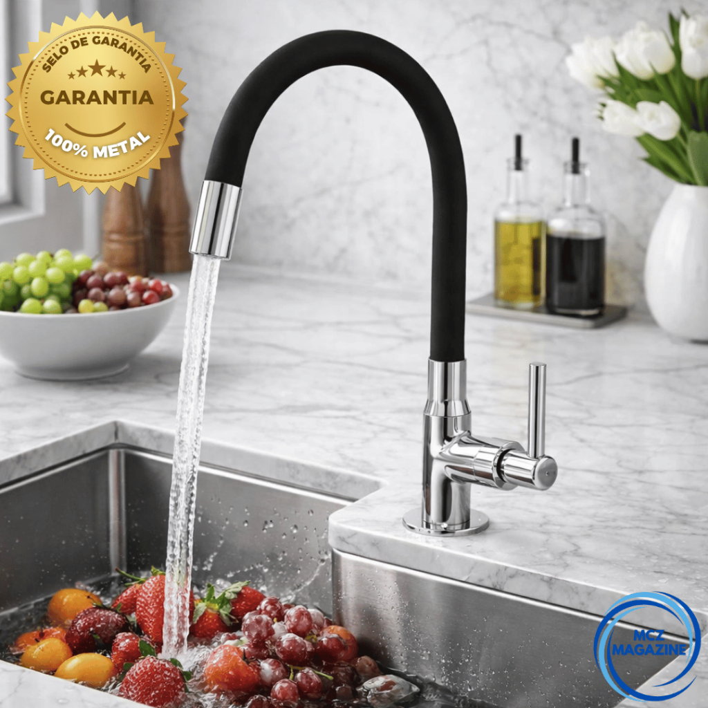 Torneira Bancada METAL Cozinha Gourmet Preta Flexivel 2 Jatos 1/4 de Volta