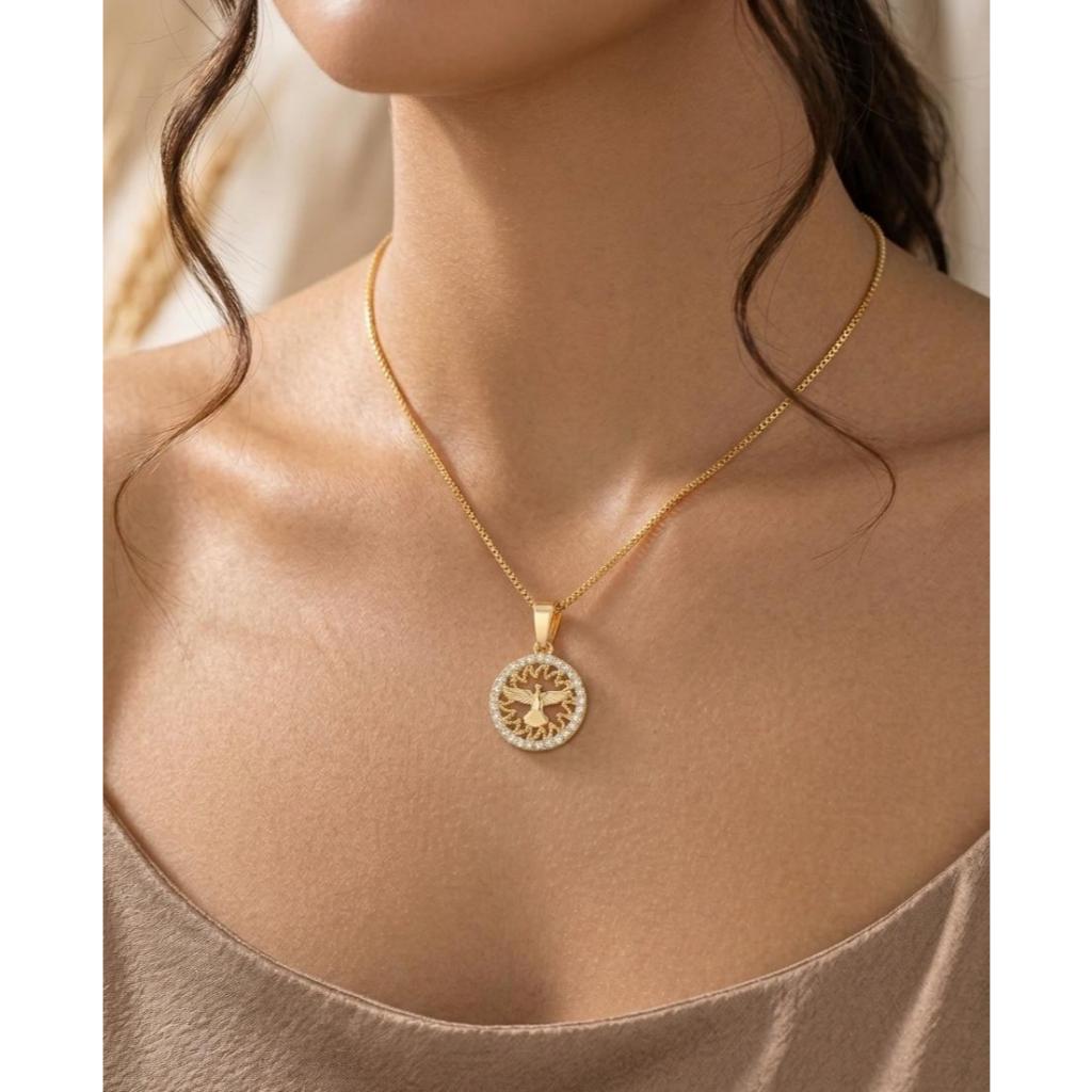 mandala espirito santo - colar religioso - semijóia - acessório feminino - presente - banhado a ouro - colar pingente