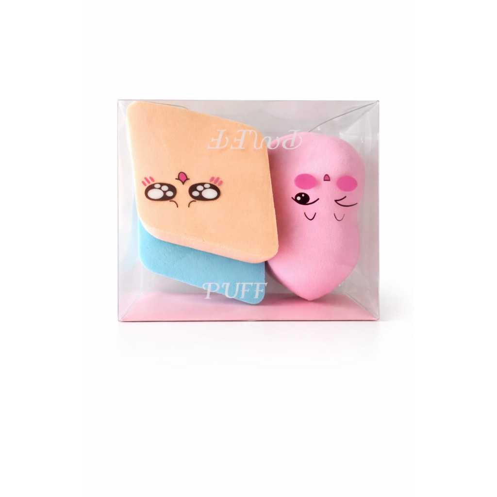 Kit Esponja de Maquiagem Puff 3 Peças Coloridas Base Corretivo Fofo