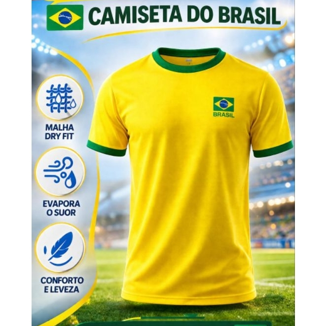 Camiseta Brasil Copa 2026 Masculina/Feminina Torcedor Seleção Uniforme Amarelo e Azul Futebol