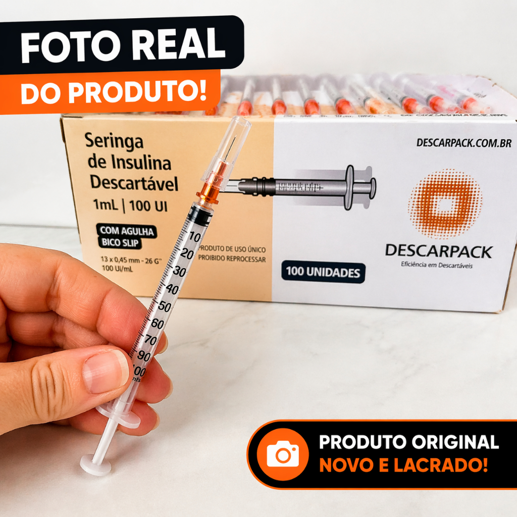 Kit 10/20/50 Seringas Insulina 1ml 100UI c/ Agulha 13x4,5mm Descartável Estéril Uso Geral
