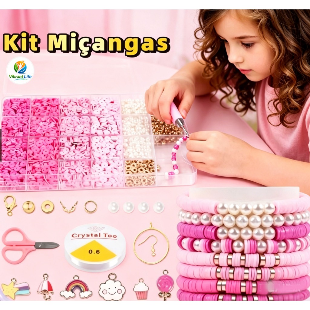 Kit Miçangas Infantil Coloridas para Pulseiras e Colares com Silicone e Tesoura - Criatividade e Diversão para Crianças