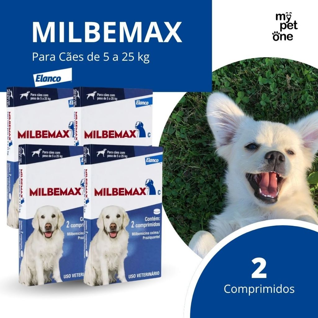 Kit 4 Milbemax C para Cães de 5 a 25 Kg Elanco Vermífugo - 2 Comprimidos