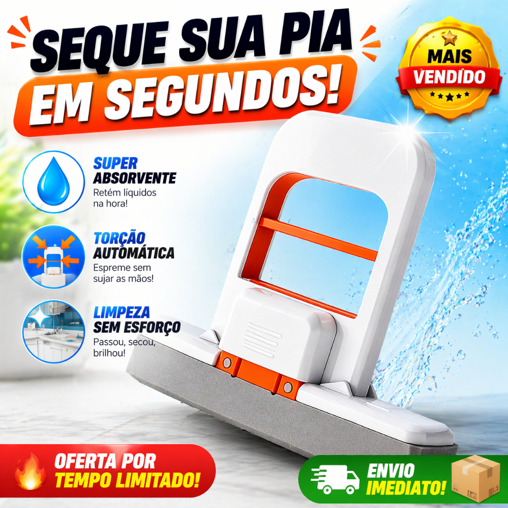 Mini Rodo Mop Mágico Esponja Absorvente para Pia com Torção Automática Limpador de Bancada Portátil