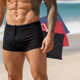 Sunga Boxer Masculina Forrada Com Proteção UV+50 Cores Lisas Preta, Azul e Vermelha