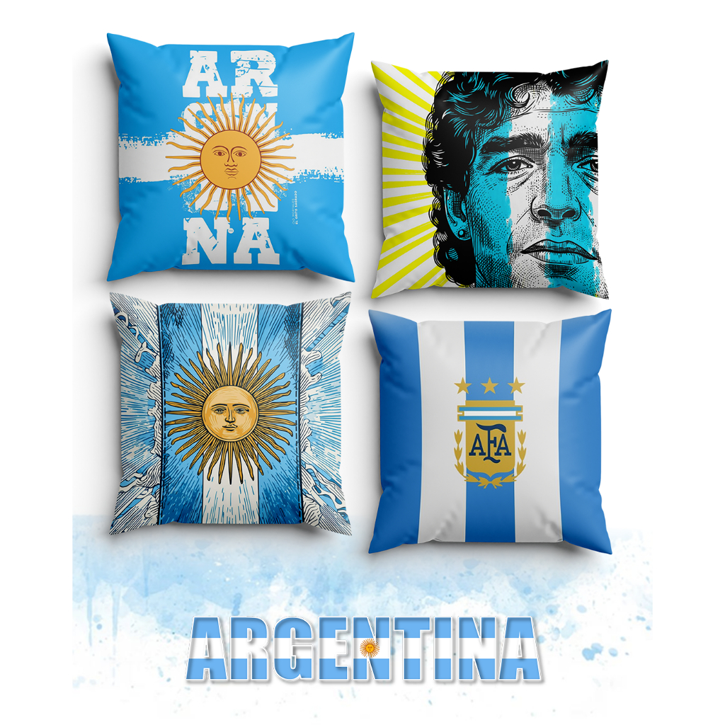 Kit 4 Capas de Almofadas Decorativas Argentina Copa do mundo 45x45