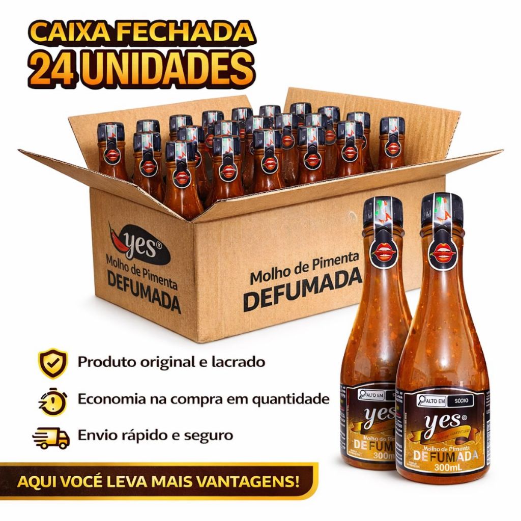 Kit 12 Molho De Pimenta Defumada Yes 300ml Atacado Churrasco Hambúrguer