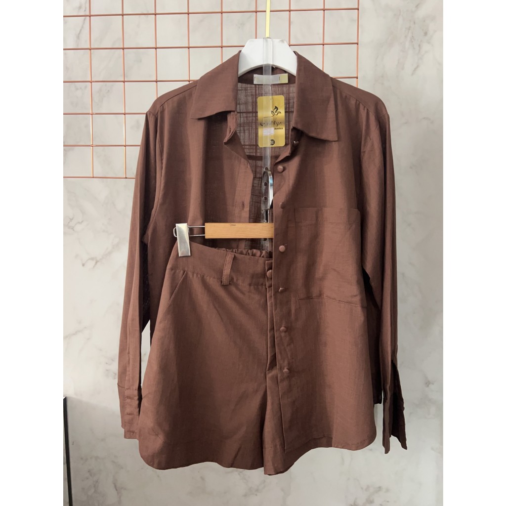 Conjunto Femenino Leve | Camisa Chemise de Manga Longa e Short Com Elástico atrás | Semitransparente