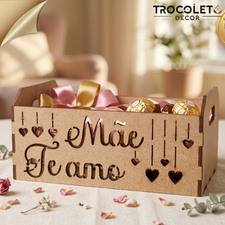 Caixotes Dia das Mães Coração e Páscoa Te amo em MDF 15x10 – Cestas E  Presentes