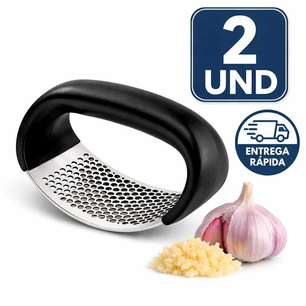 Amassador Espremedor Triturador de Alho Inox Manual Pratico Resistente Utensílio Cozinha kit 2