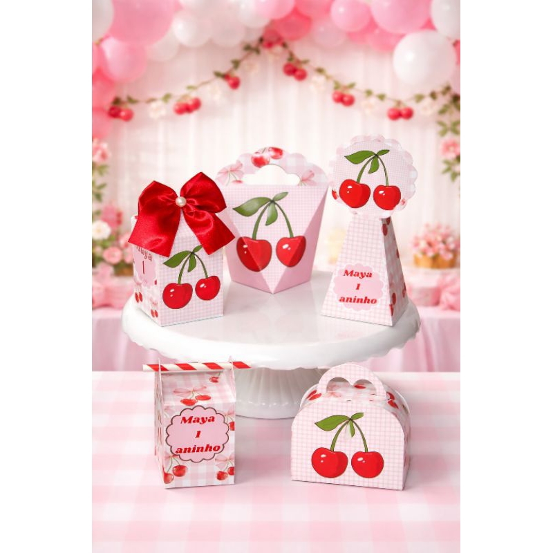 kit festa PEGUE E MONTE caixinhas personalizadas Cerejinha menina lembrancinha aniversário mesversario