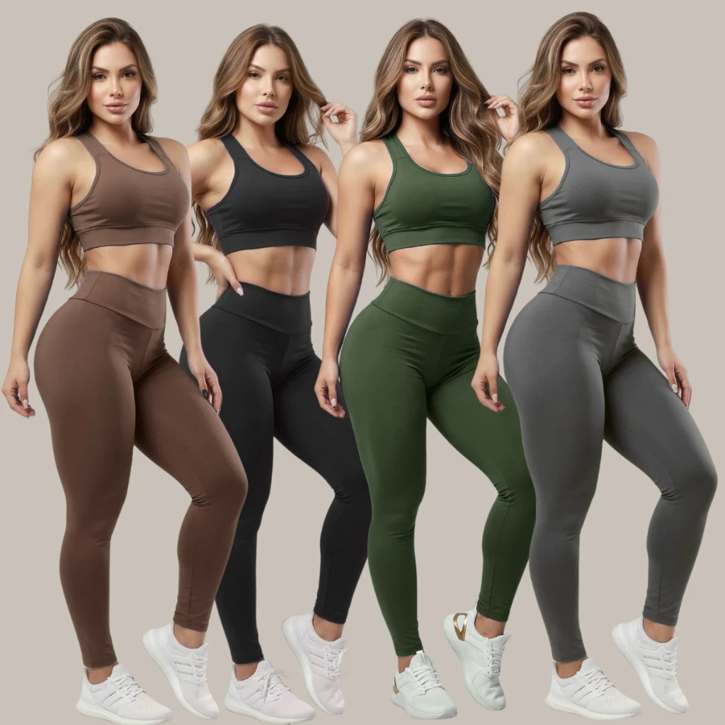 Kit 4 Conjuntos Calça E Top Roupas Feminina Academia Legging esporte suplex A01 — imagem 1