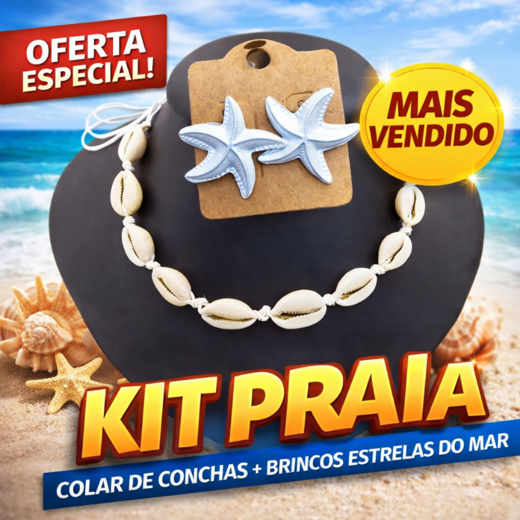 Colar Choker Búzios Feminino + Brinco Estrela do Mar | Gargantilha Praia Moda Verão Tendência 2026