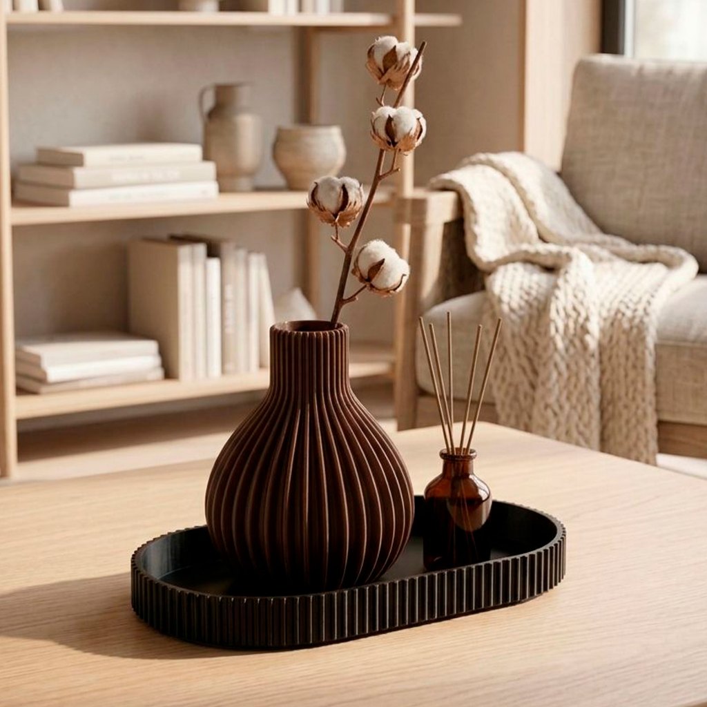 Conjunto de Decoração Moderna 1 Bandeja Canelada + 1 Vaso Texturizado Kit Completo
