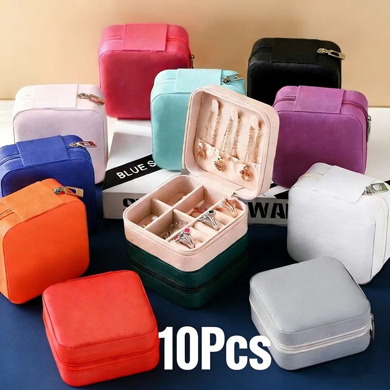 KIT6/10 Caixa De Joias Portátil Organizador Expositor De Jóias Viagem Caixas Botão Armazenamento Em Couro Com Zíper Q1