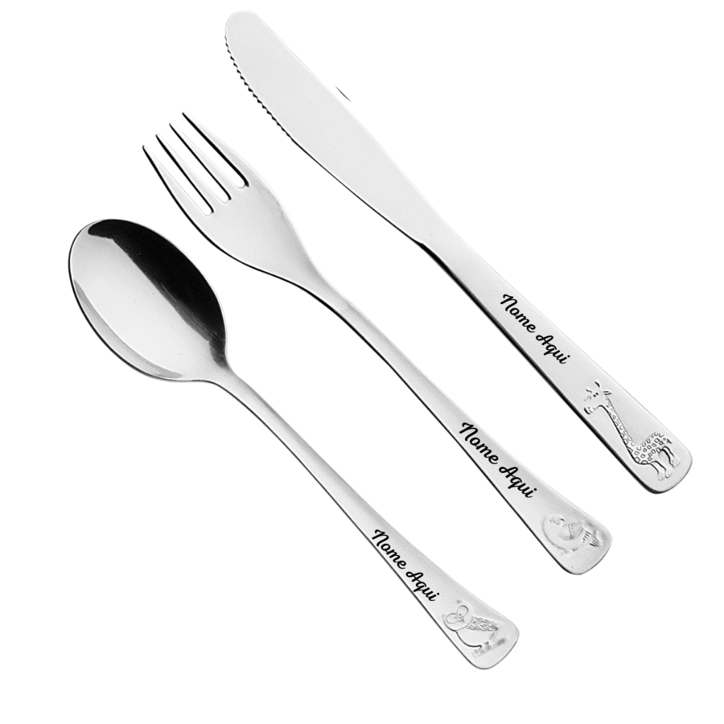 Talheres Infantil Aço Inox Personalizado Garfo Faca Colher Avulso com Nome Gravado