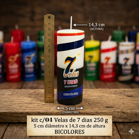kit c/ 04 Velas de 7 dias 250 g Bicolor