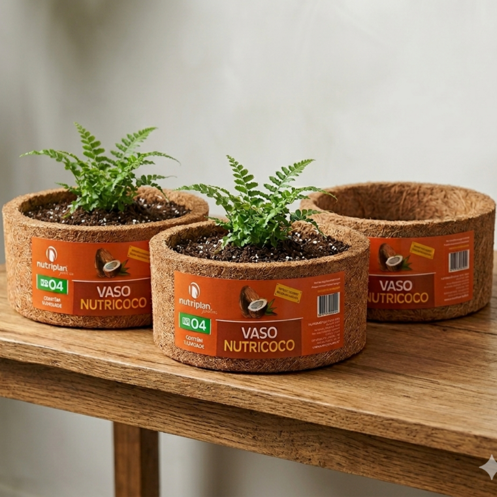 Kit 3 Vasos de Coco Xaxim Fibra de Coco 8 Litros 13x25x25 Plantas Orquídeas Vaso Suspenso