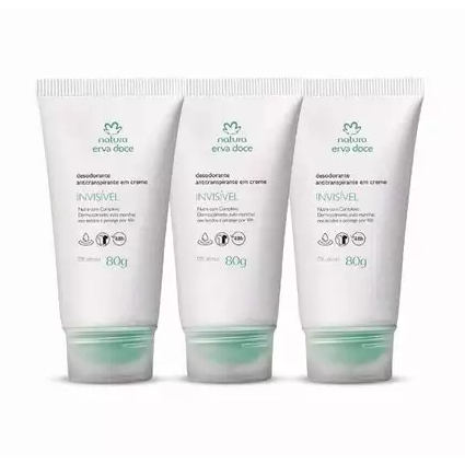 Kit (3 unidades) Desodorante Antitranspirante em Creme 80g Erva Doce Natura