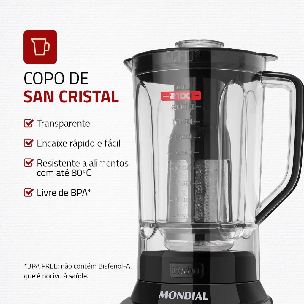 Liquidificador Turbo, MONDIAL, Preto/Inox, 1200W, 110V - L-1200 BI