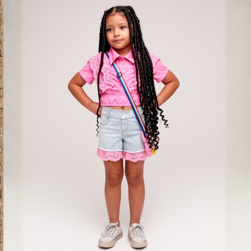 Roupa Para Menina Conjunto Jeans  Infantil Estiloso Blogueira Short e Cropped Feminino