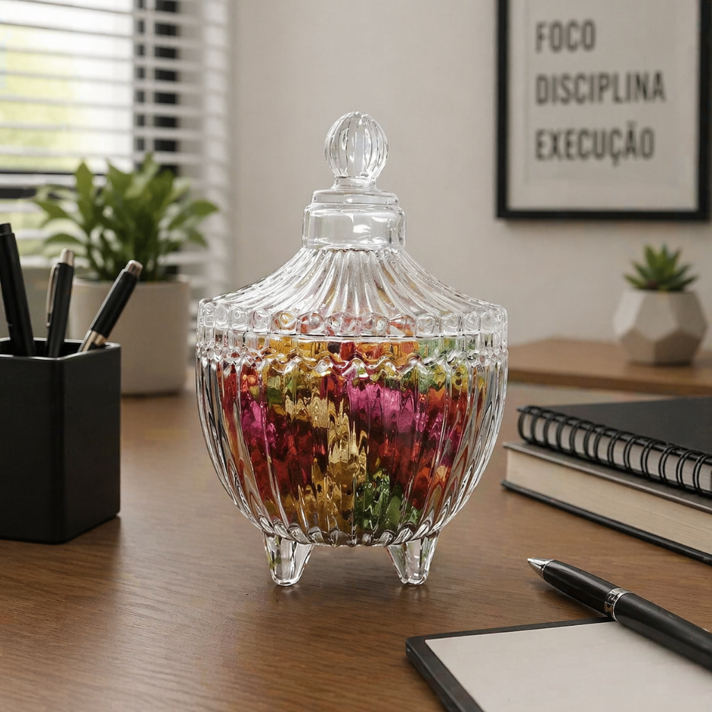 Kit com 5 Mini Potiches de Vidro com Pé Estilo Cristal 6,5x10cm Porta Doce Lembrancinha Bomboniere Elegante Decoração
