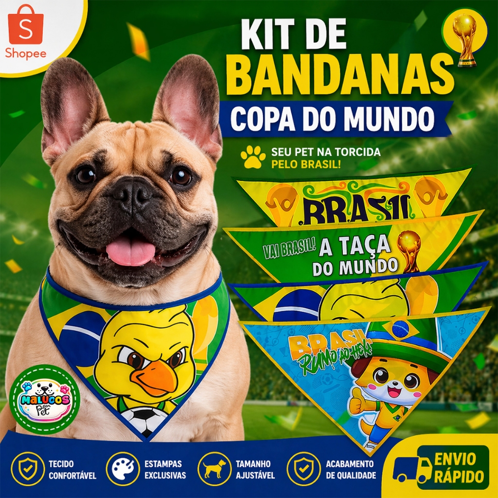 Bandana Pet Copa Brasil Macho e Fêmea para Cachorro e Gato Estampada Sortida