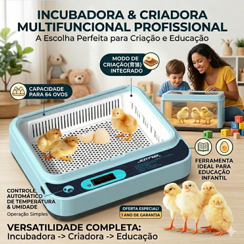 Chocadeira Automática Com capacidade para 64 ovos e luz de iluminação