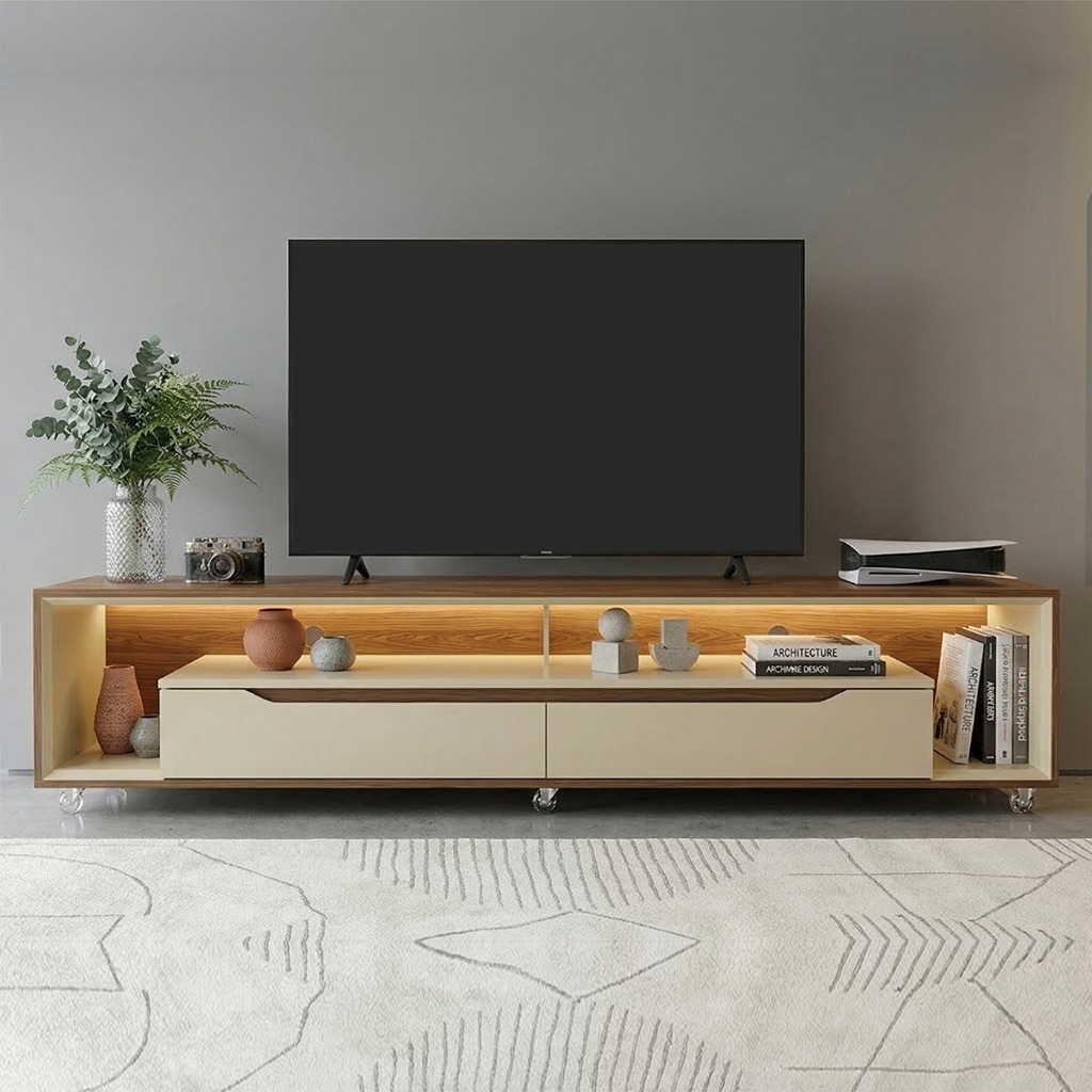 Rack para Sala com Led e Rodízios P/Tv 70 Polegadas 220cm Loop - Olivar Móveis