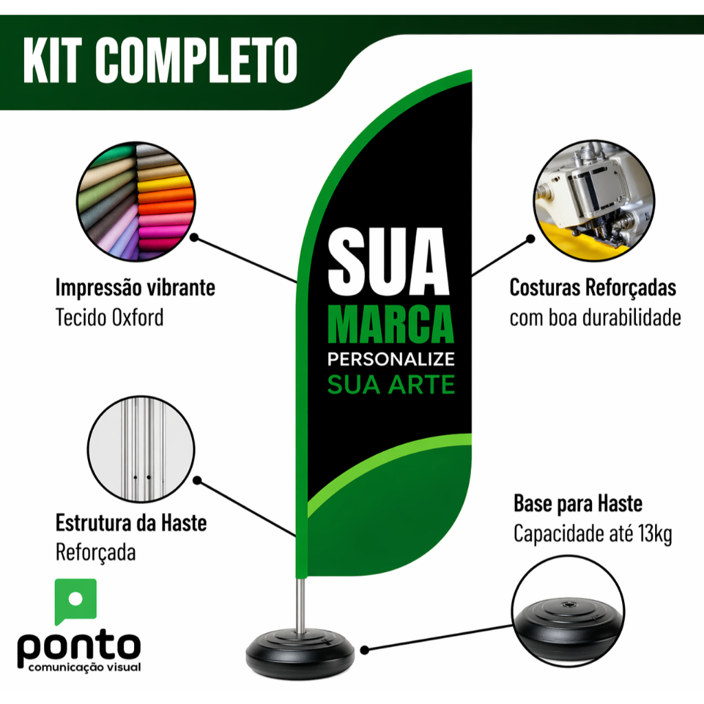 Wind Banner Personalizado Tecido Frente E Verso Kit Completo Com Arte Gratis
