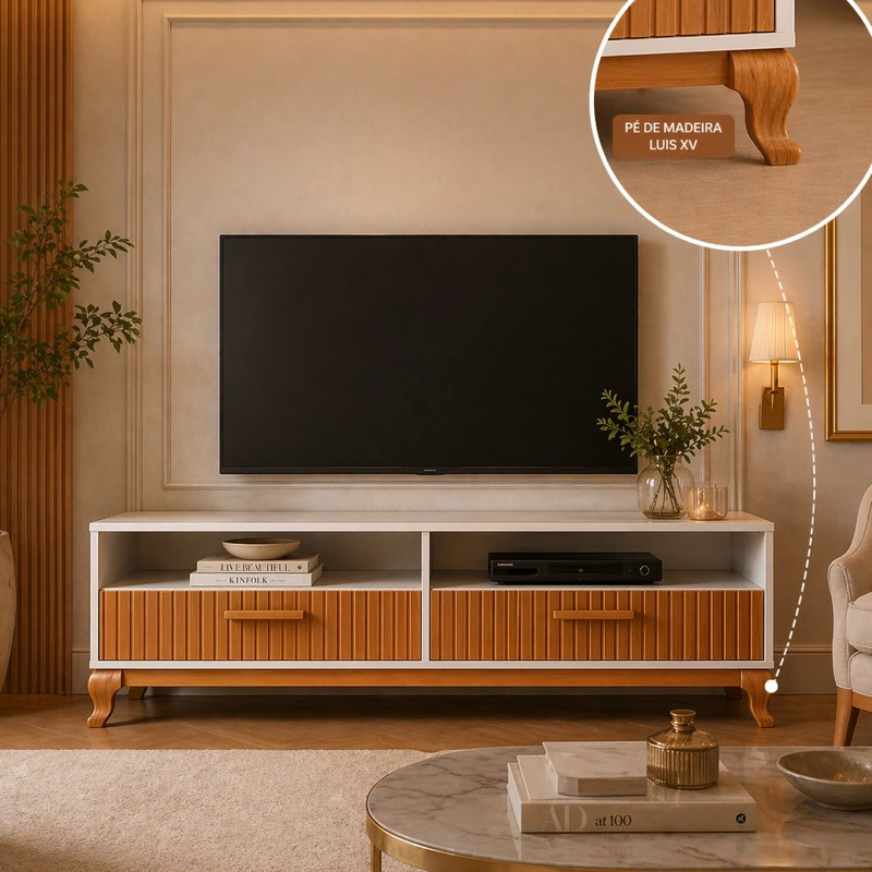 Rack para TV até 50 Polegadas Bancada Turim 1,20 e 1,10m com Nicho Pés Industriais Móvel Sala Quarto Moderno