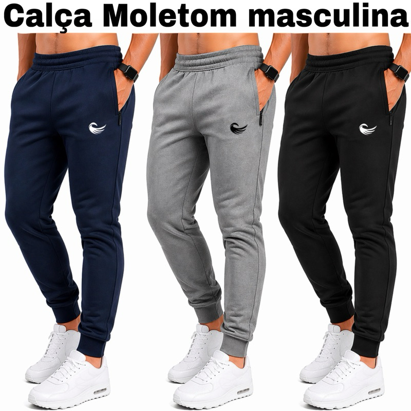 Calça masculina moletom jogger moletom masculino de frio