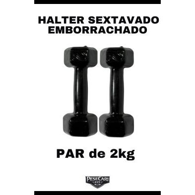 Par Halter Sextavado Emborrachado 2kg (2 unidades) - Peso de academia Treino em Casa Funcional Fisio