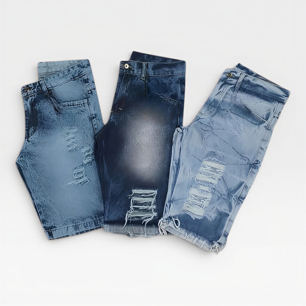 KIT 3 Shorts masculinos Bermuda Jeans rasgados Estilo fashion masculino Outlet de fábrica
