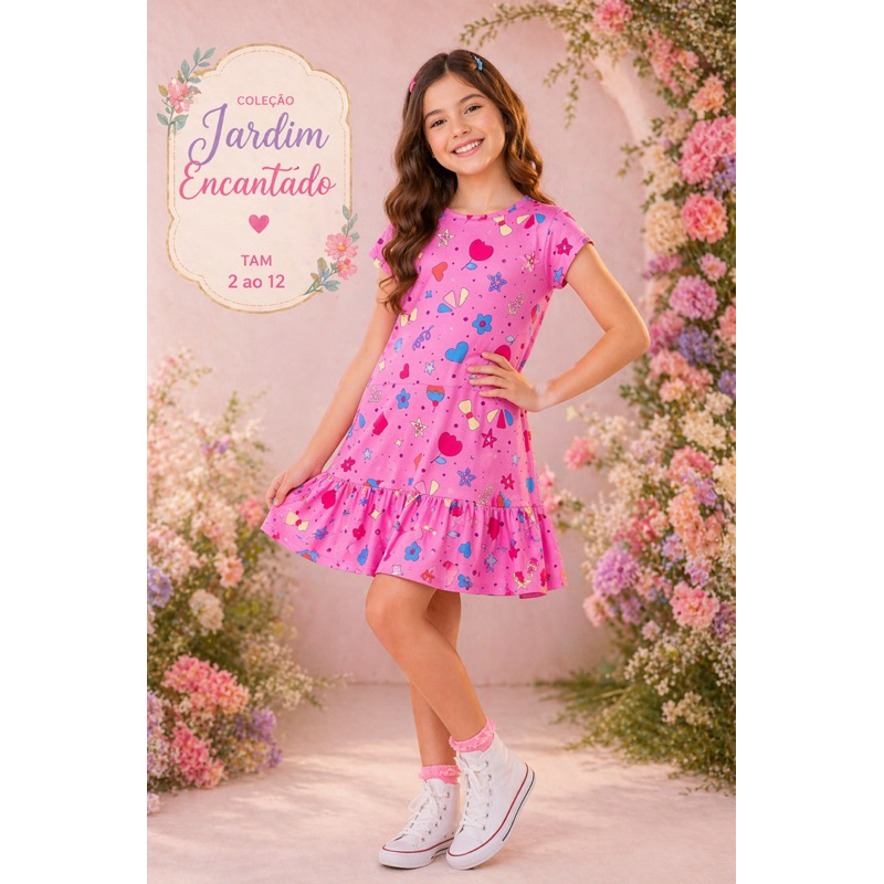 Vestido infantil menina verao manga curta estampado TAM 2 ao 12 - roupa infantil feminino