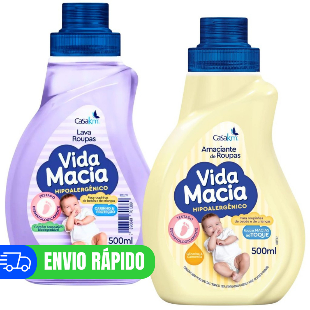 Kit Econômico Vida Macia Lava Roupas e Amaciante 500ml
