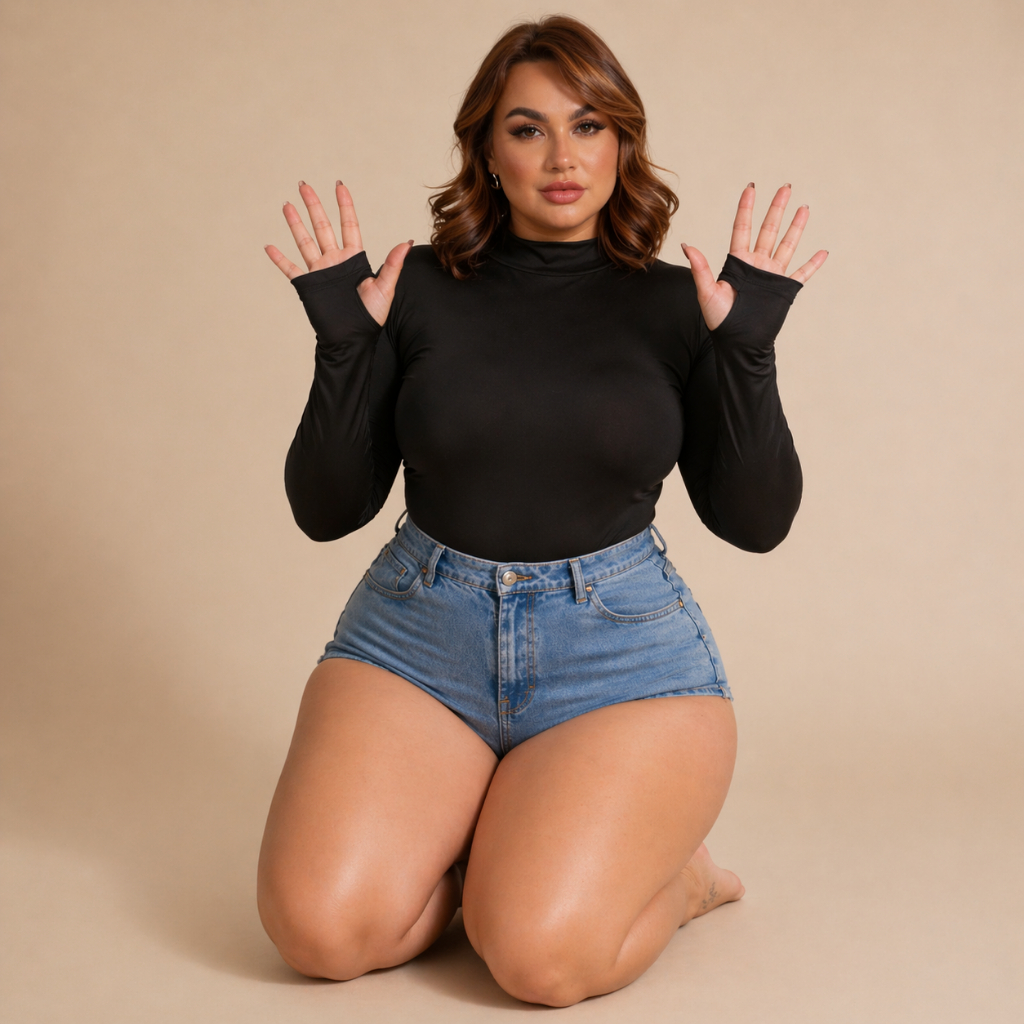 Body Feminino Manga Longa Gola Alta com Dedeira Suplex Modelador Elegante