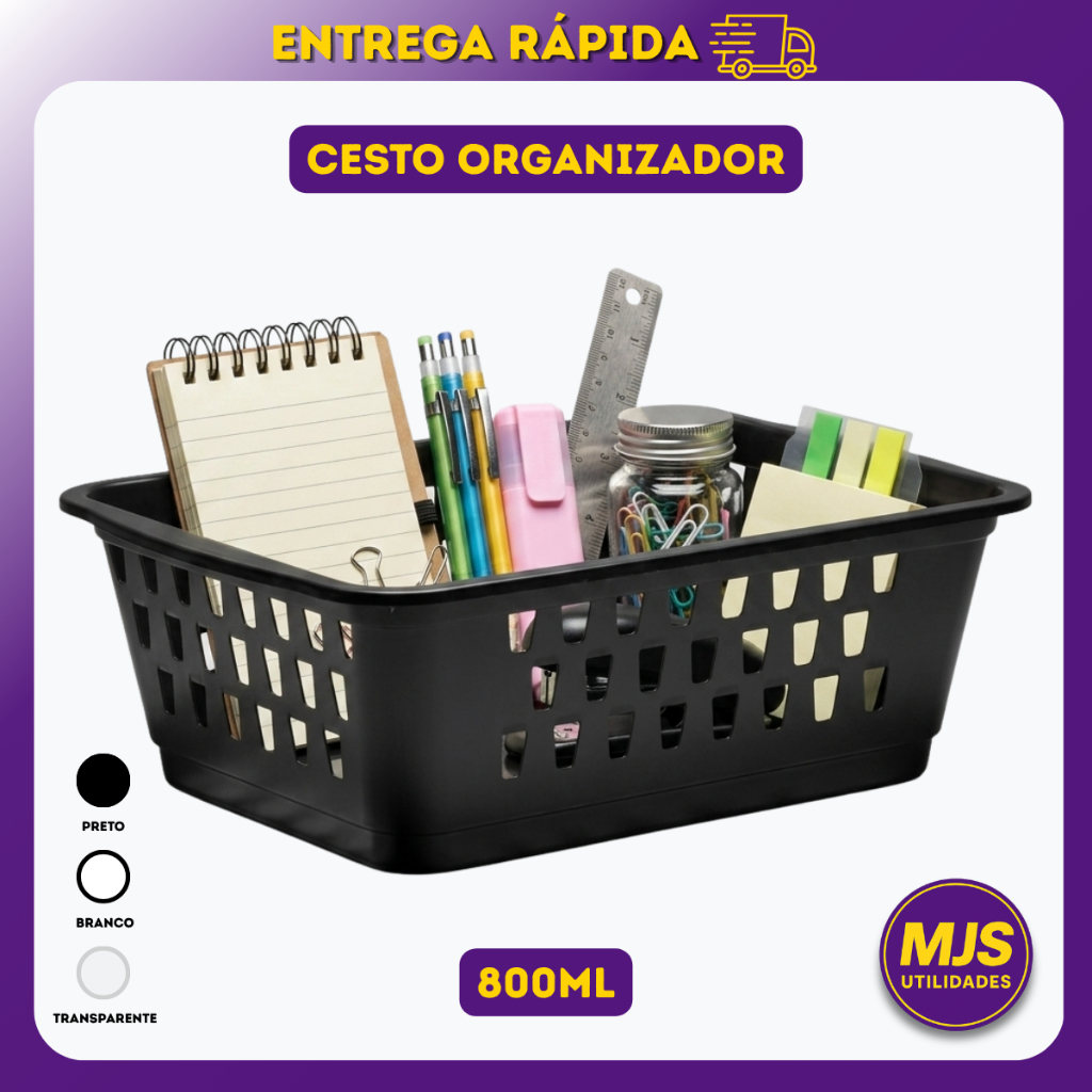 Cesto Organizador Multiuso 800ml Plastico Resistente Armario Mesa Escritorio Banheiro Lavanderia