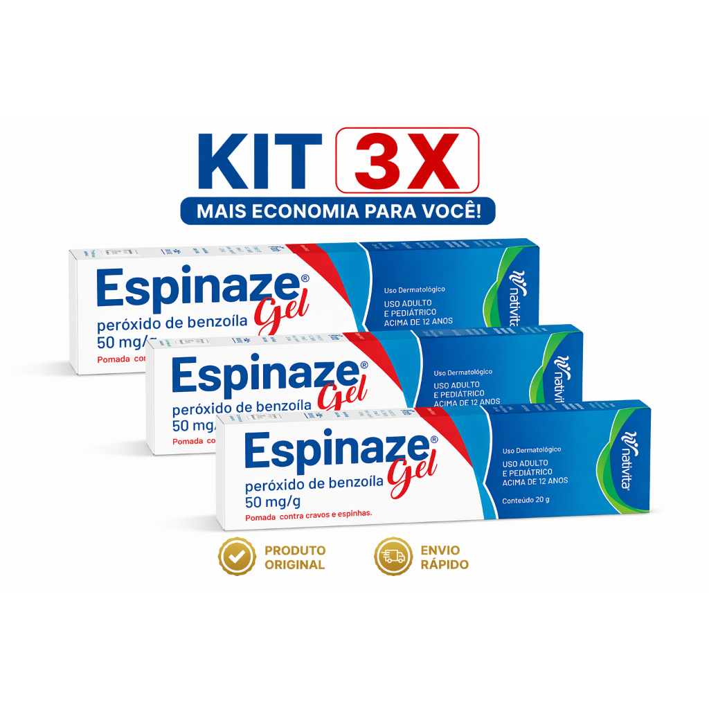 Kit 3x Espinaze Gel Peróxido de Benzoíla 50mg/g 20g Antiacne Uso Dermatológico Original