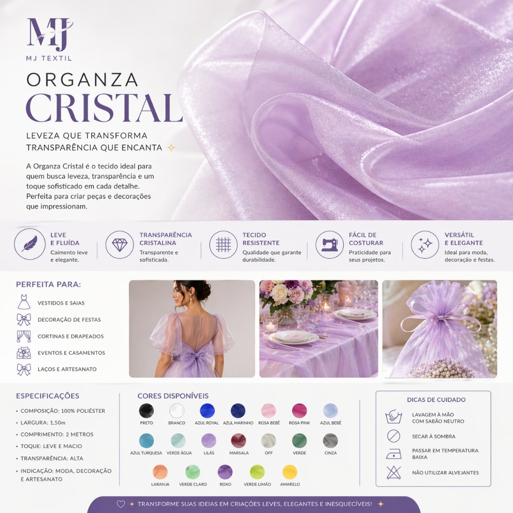 Organza Cristal 5 Metros ✨ Mais Economia para Vestidos, Decoração e Festa — imagem 2 de 2