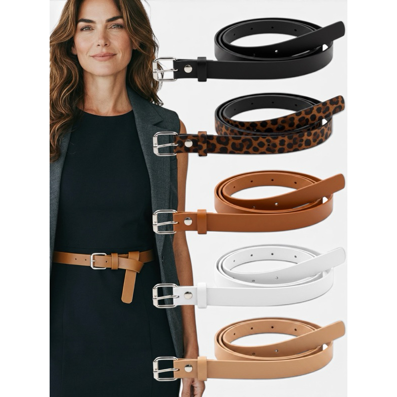 Cinto Feminino Elegante Fivela Rolete Prata Couro Sinético Ajustável Fashion Moda - Júlia