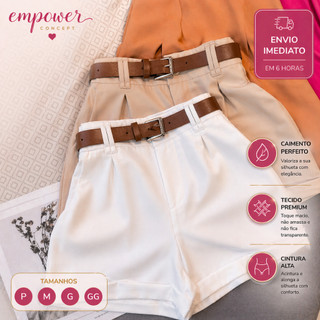 Shorts Alfaiataria Feminino Social com Cinto Cintura Alta