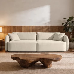 Sofá 3 Lugares Sala Living Orgânico 220cm Oregon K01 Veludo Bege - Lyam Decor