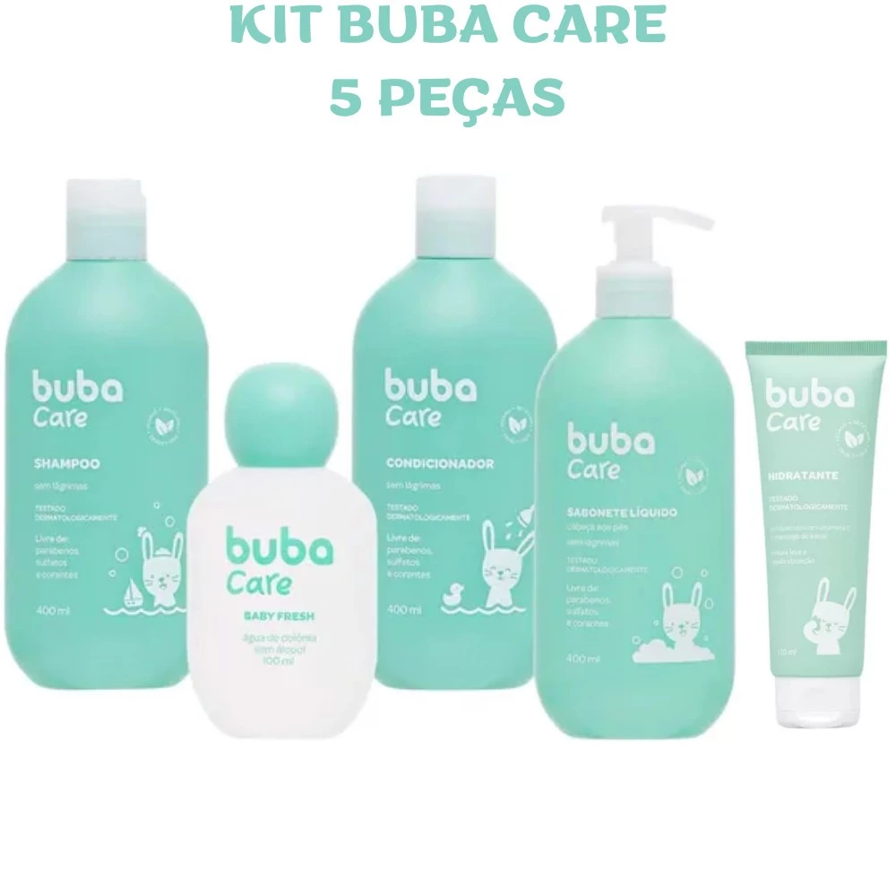 KIT 5 ITENS BUBA Care – Shampoo + Condicionador + Hidratante + Sabonete Líquido + Colônia Higiene Baby bebê banho