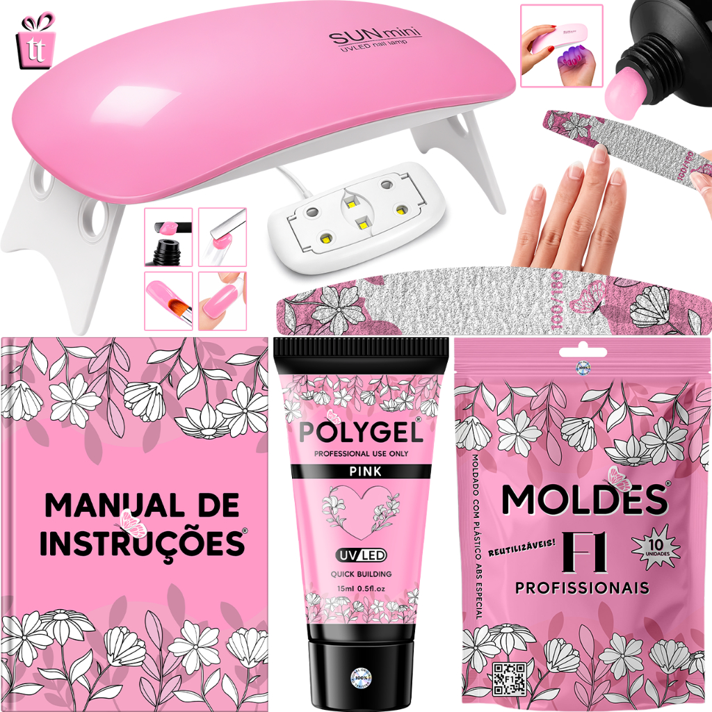 Kit Alongamento Poligel Polygel + Molde F1 + Lixa + Mini Cabine De Unha